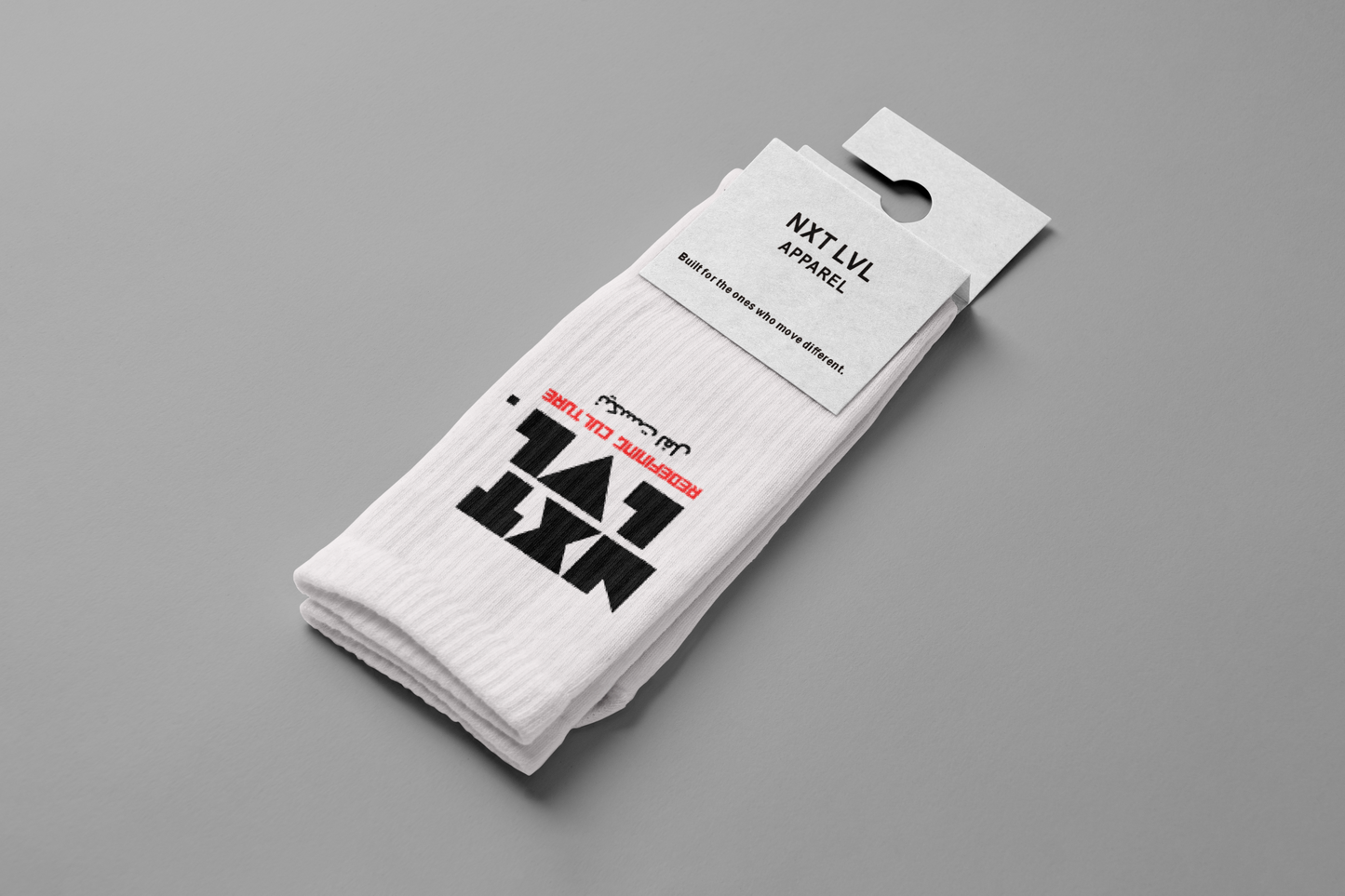 NXT LVL Crew Socks — Abu Dhabi Coordinates (White) with Arabic Embroidery