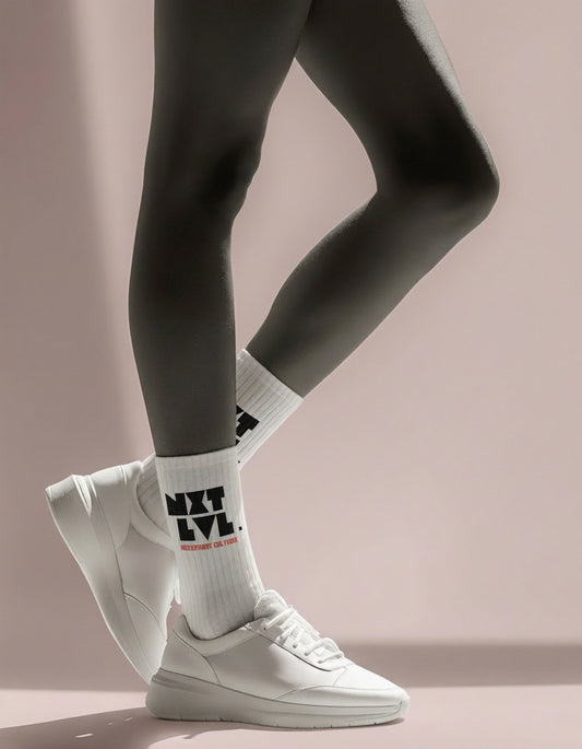 NXT LVL Crew Socks — Abu Dhabi Coordinates (White)