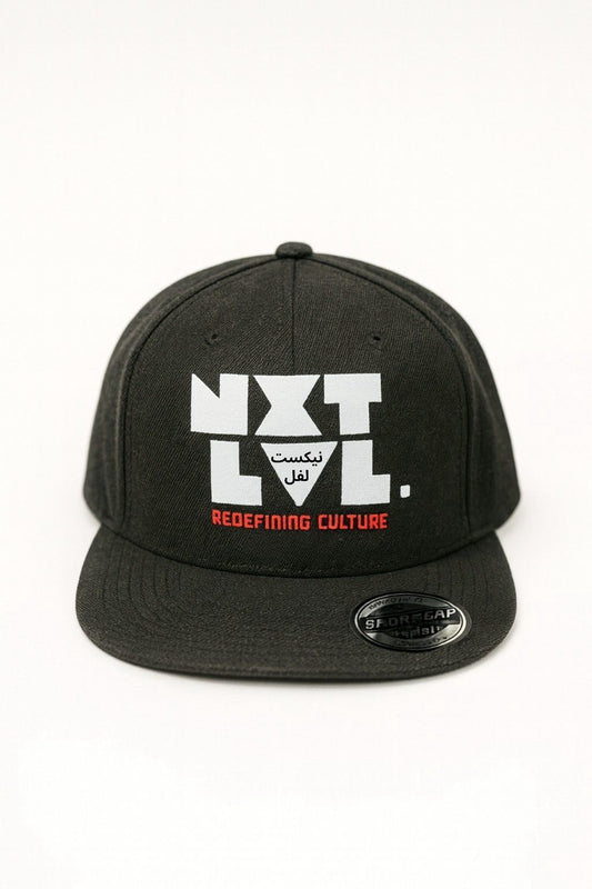 NXT LVL – Black Snapback (NXT LVL Logo + Arabic Detail)