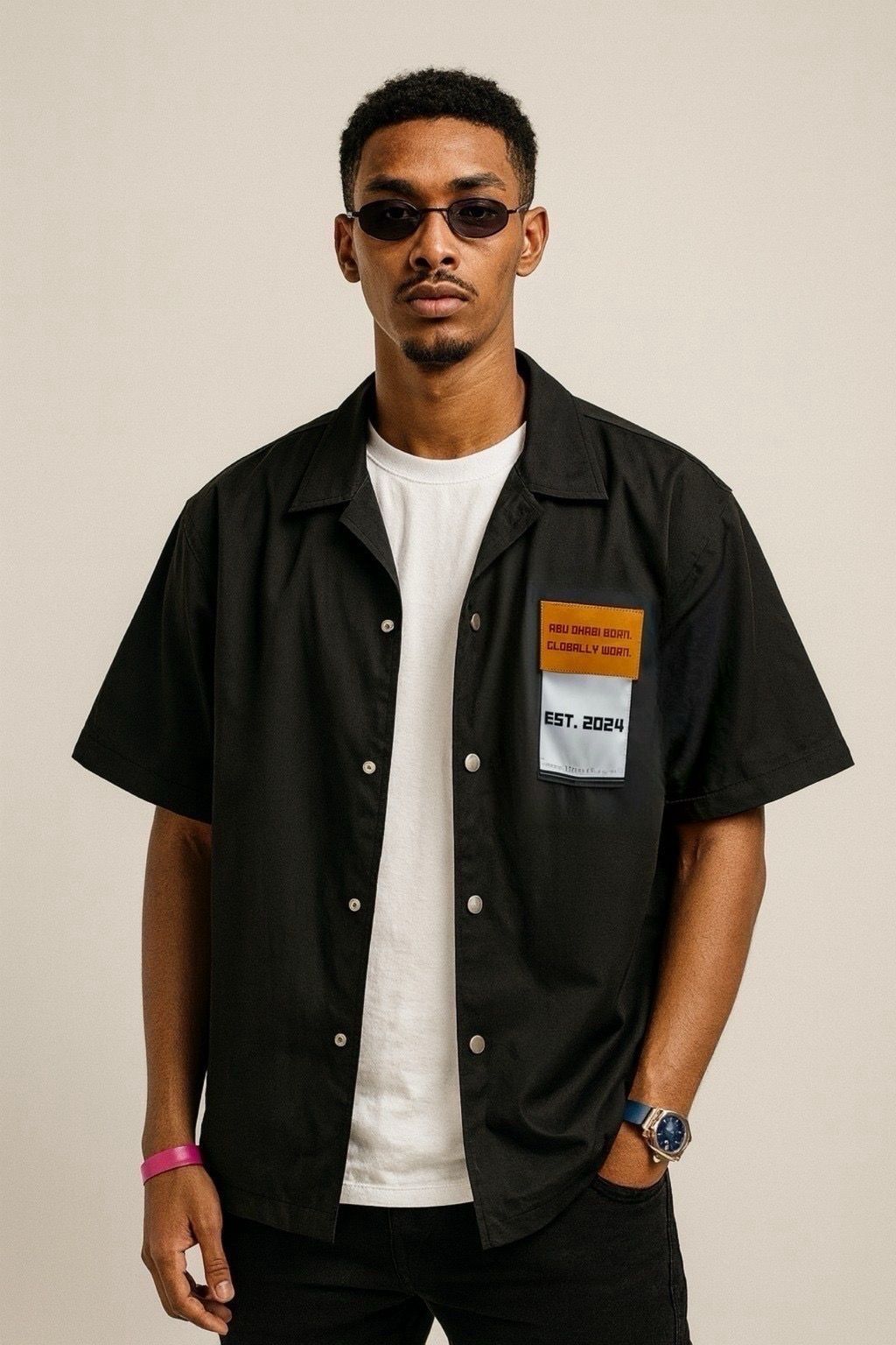 NXT LVL Short-Sleeve Shirt — Leather Label + Coordinates (Matte Black)